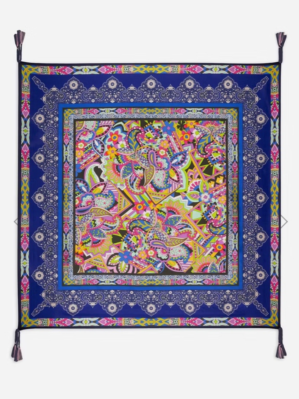 NEW Johnny Was De Marne Silk Scarf Floral Braided Tassels Large Size 44" x 44"
